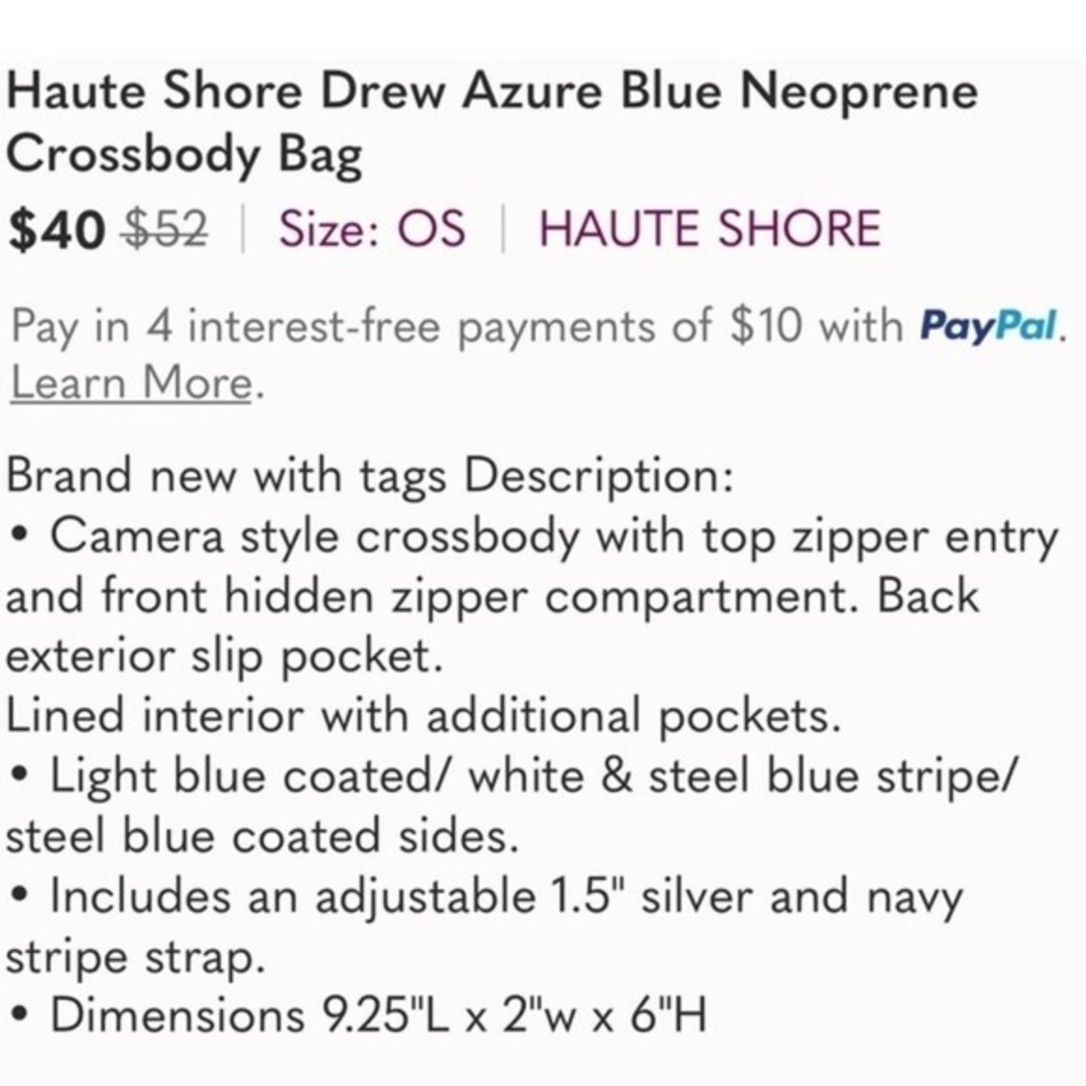 Haute Shore Drew Azure‎ Blue Neoprene Crossbody Bag - Picture 8 of 8
